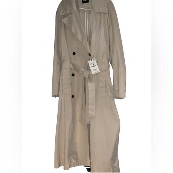 ZARA NWT Technical Trench Coat Sand Long Double-Breasted L/XL retail $169 - Picture 5 of 12